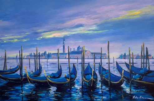 Venice Gondolas by Csilla Orban - Original Painting on Stretched Canvas